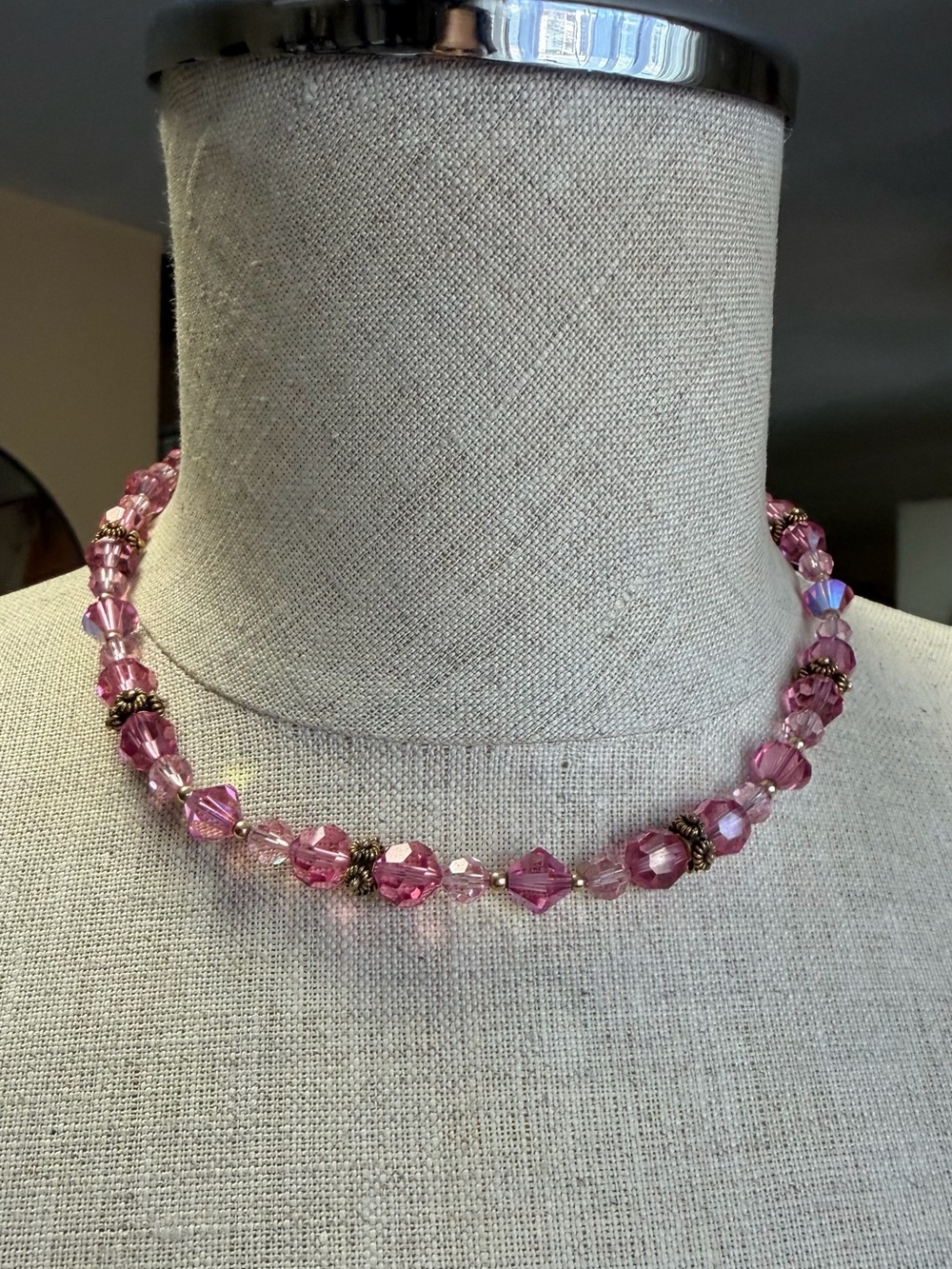 Vintage Pink Swarovski Crystal Beaded Choker Necklace | Art Deco Style